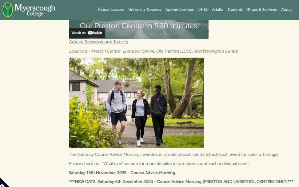 Screeenshot open days screen